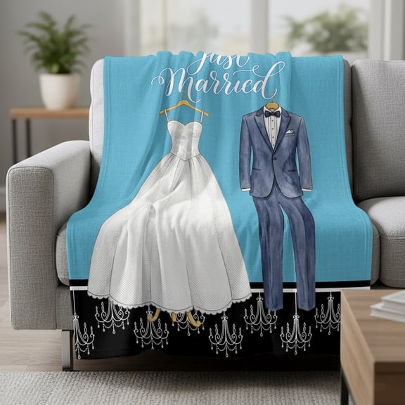 Modern Wedding Fleece Throw Blanket Just Married Wedding Dress Tuxedo Ultra Soft Fuzzy Cozy Flannel Throw Blanket for Couch Sofa Bed Car Travel, Ideal Gifts 30x40 Inches