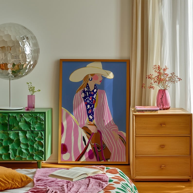 Modern Western Wall Decor Pink Cowgirl Art Print Stylish Ranch Inspired ...