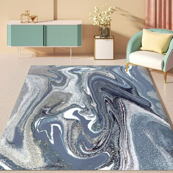 Modern Whirlpool Illusion Area Rug For Living Room Grey Pale Color Circle Liquid Pattern Bedroom Rug Luxe Thick Durable Kitchen Floor Decor Novelty Trippy Play Game Carpet 4x5ft
