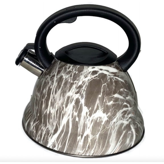 Modern Whistling Kettle 3.4 Qt. for Electric, Ceramic, Induction, Halogen ovens Modern Chic Kitchen Style modern Marble Granite design Loud Whistle - 3.2L (Brown)