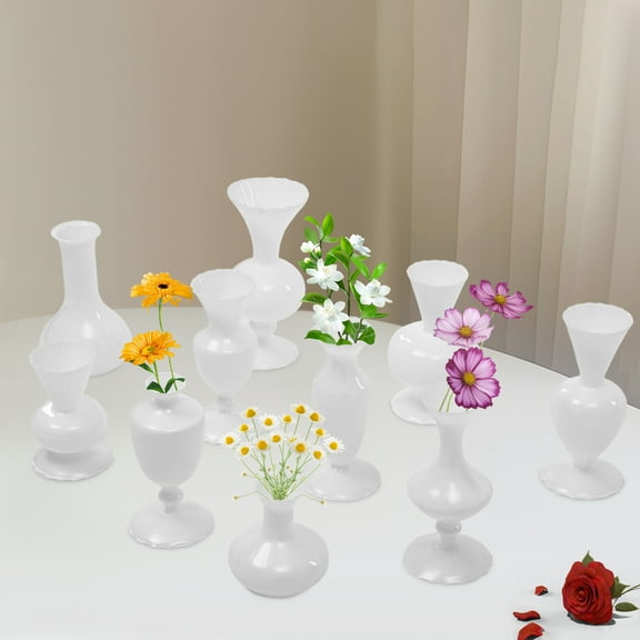 Modern White 10 Pcs Vase Set, Small Vases, Decorative Glass Vase 10* Glass Vases For Homes, Restaurants, Terraces, Coffee Shops, Hotels