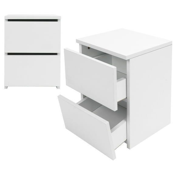 Modern White 2-Drawer Bedside Table - Compact Nightstand with Spacious Storage, Durable Particleboard for Bedroom & Living Room