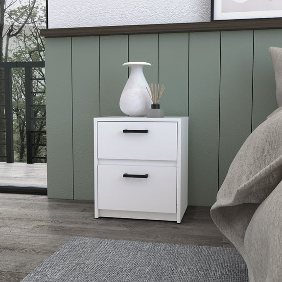 Modern White 2-Drawer Nightstand Bedroom Organizer & Storage
