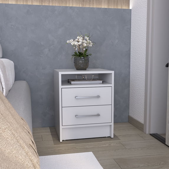 Nightstand 23.6" H, with 2 Drawers and 1 Shelf, White