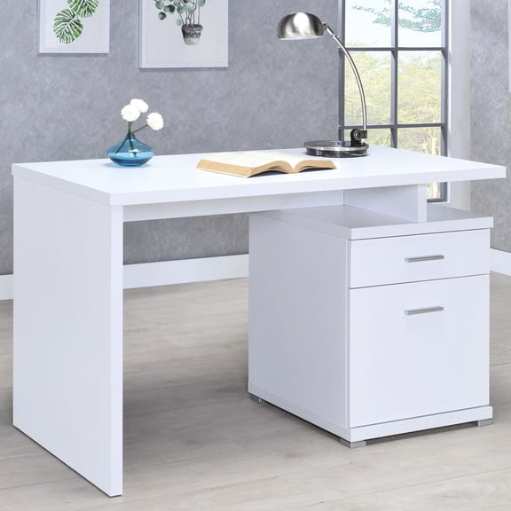 Modern White 2 Office Desk - Adds A Contemporary Touch To Your Workspace With 2 Drawer Storage Design For Efficient Working
