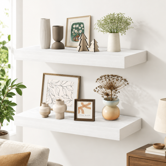 Modern White 2-Pack Floating Shelves 16L x 10D x 1.5H for Wall Mount