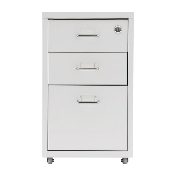 Modern White 3-Drawer Metal File Cabinet with Wheels