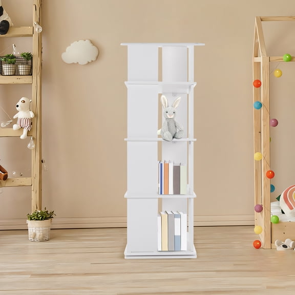 Modern White 360 Revolving Rotating Bookshelf, 4Tier Freestanding Display Bookcase, 110.23 Lbs Load Capacity Storage Rack for Books, Plants, Decor for Home Office Kids Room