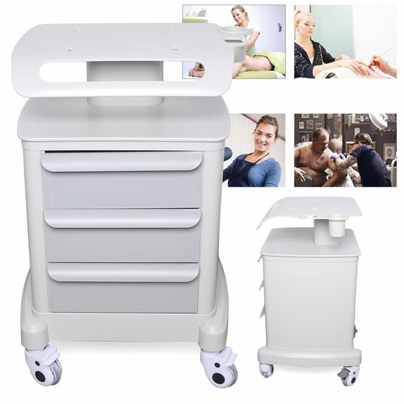 Modern White 4 Wheels Salon SPA Trolley Stand Cart Assembled 20.07*18.5*30.31in for Barber Stores, Hospitals, Clinics, Spas