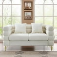 thumbnail image 1 of Modern White 60" Loveseat Sofa Teddy Fabric Sectional Sofa,Comfort Fabric Sectional Sofa-Deep Seating Sectional Sofa with 2 Pillows,Solid Wood Frame Gold Metal Legs, 1 of 8