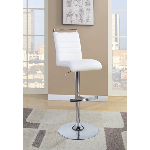 Coaster Modern White Adjustable Bar Stool-Color:White,Finish:Chrome,Quantity:1,Style:Modern