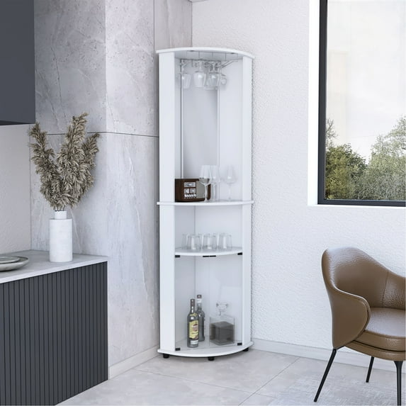 Modern White Bar Cabinet | Double Glass Doors for Showcase | Particle Board Material | Enhances Room Ambiance