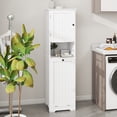 thumbnail image 1 of Modern White Bathroom Cabinet,Slim Bathroom Storage Cabinet,Freestanding Narrow Cabinet with 1-Flip Drawer & 1-Door Tilt Out Laundry Sorter Cabinet for Small Spaces, 1 of 6