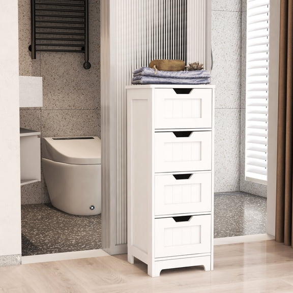 Modern White Bathroom Cabinet With 4 Drawers - Stylish Organization Construction Organize Your Home Effectively Bathroom, Living Room, Kitchen Build