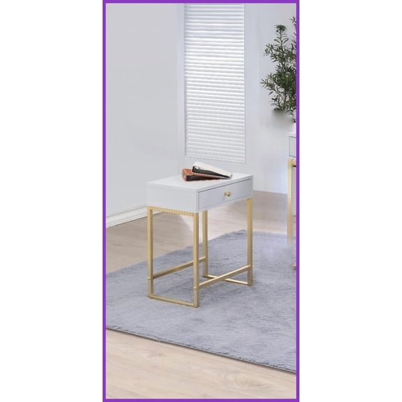 Modern White & Brass Coffee Table - Space-Saving Accent Table with Functional Drawer & 40lbs Top Capacity