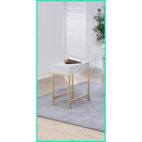 Modern White & Brass Finish Coffee Table - Space-Saving with Drawer, 40Lbs Top & 20Lbs Drawer Capacity