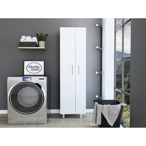 Modern White Cabinet / Perfect for Kitchen Use / Hold Mop, Broom and More