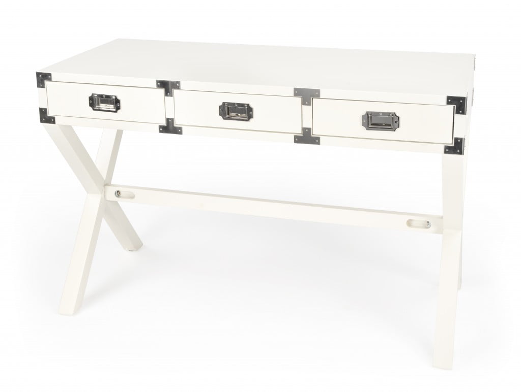 Classic White Rubberwood Secretary Desk with Three Drawers