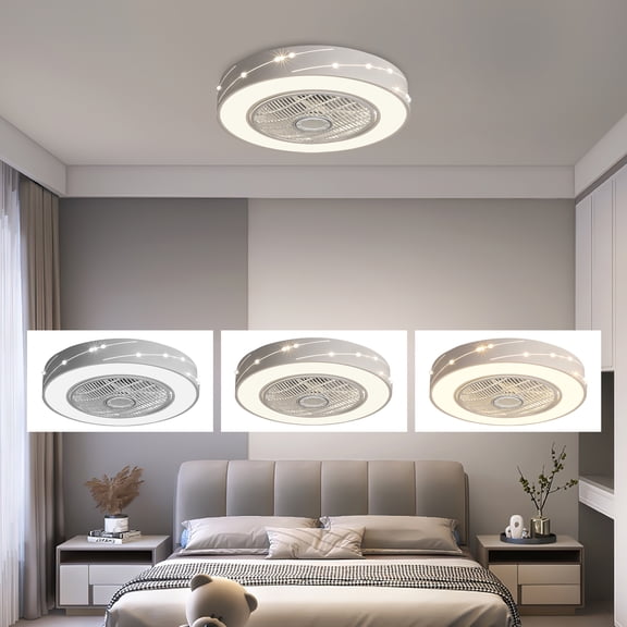 Modern White Ceiling Fan Light (Iron/Copper/Acrylic) - 24W*2 LED, 3-Speed, 1/2H Timing, 107.64-161.46ft Illumination