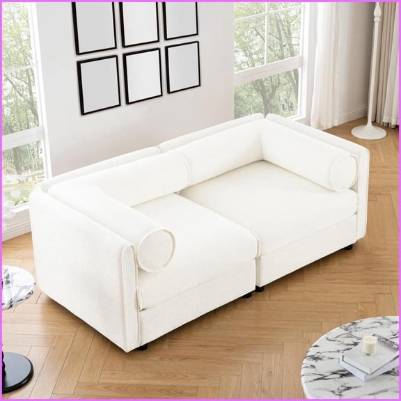 Modern White Chenille 2-Seater Loveseat with Storage Seat | Cushion Back | Easy Assembly for Living Room##