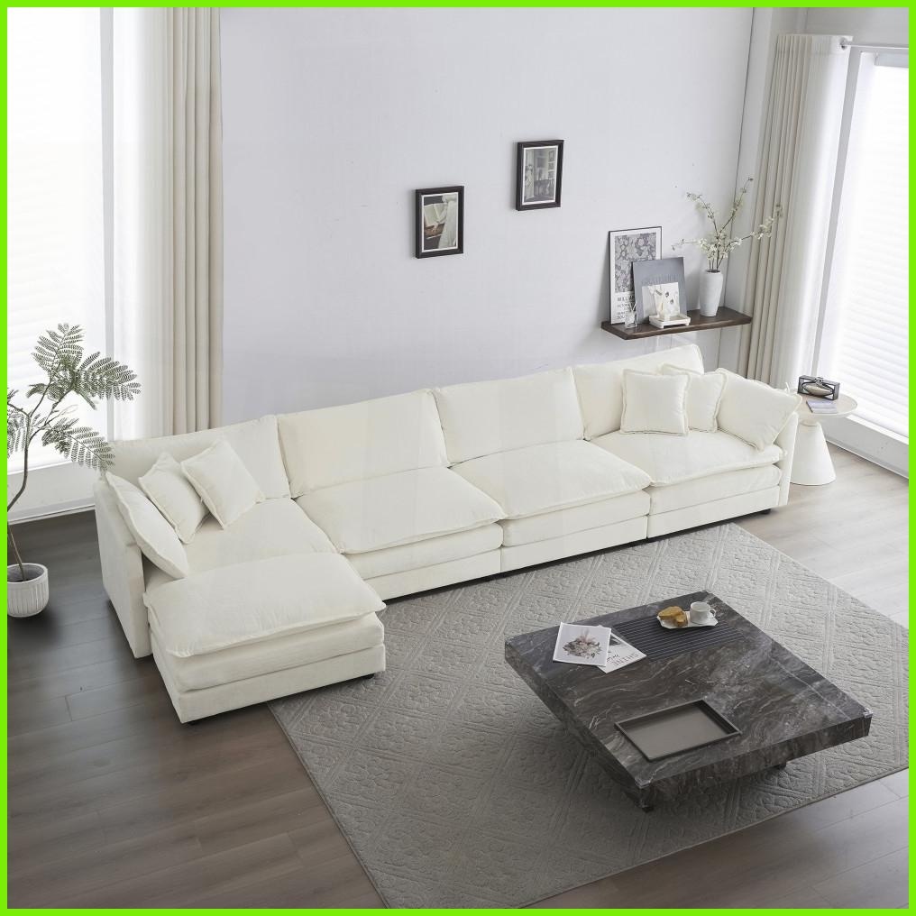 Modern White Chenille 5-Seat U-Shaped Modular Sectional Sofa with ...