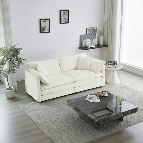 Modern White Chenille For Living Room - 2 With 4 Pillows Upholstered In Superior Fabric Wood Structure Add An Elegant Detail Couch Breathable And Sponge Solid Frame Offer Unrivaled Comfort