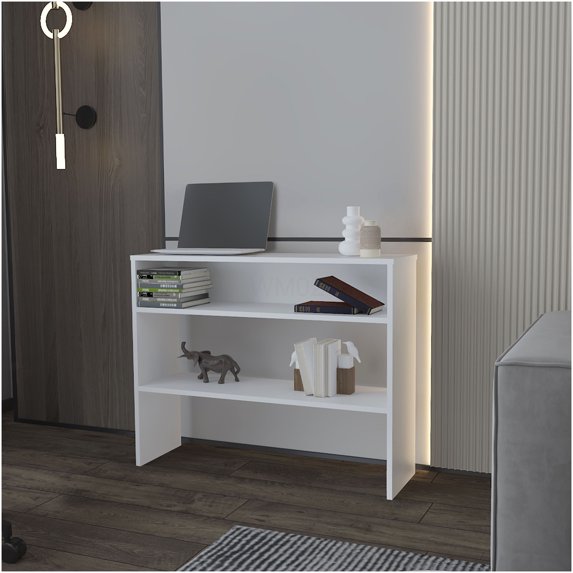 Modern White Console Table with Open Storage Shelves, Entryway Sofa Table for Living Room