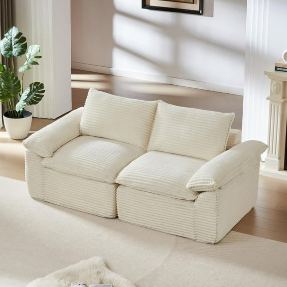 Modern White Corduroy Cloud Sectional Sofa, Modular Design for Flexible Configuration, High-Density Foam and Spring Fill for Ultimate Comfort