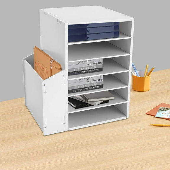 Modern White Desktop Organizer, Desktop File Holder, File Organizer 6 Compartments PVC Board For Offices, Craft Rooms, Classrooms, Homes
