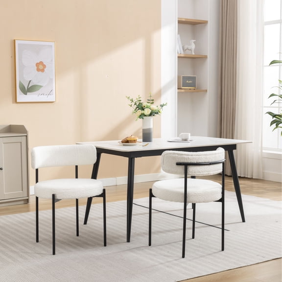 Modern White Dining Chair Set with Boucle - Blend Luxury and Functionality