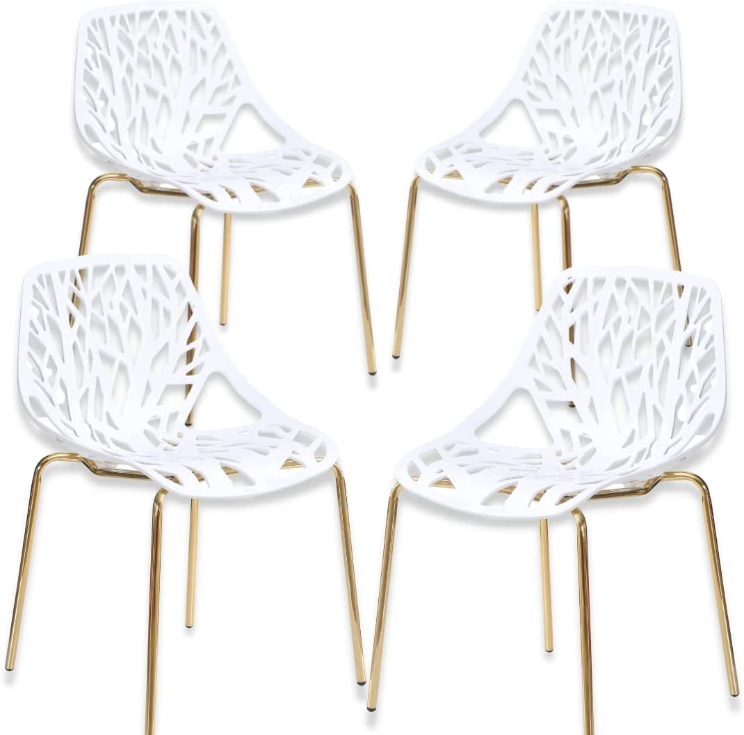 Modern White Dining Chairs Set of 4, Birch Sapling Cutout Chairs for Dining Room, Hotels ...