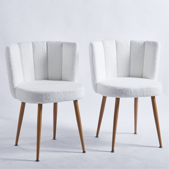 Modern White Dining Chairs (Set) | Ideal for Living Room and Dining | Short Fur Cover for Ventilation | Ergonomic Design for Body Comfort