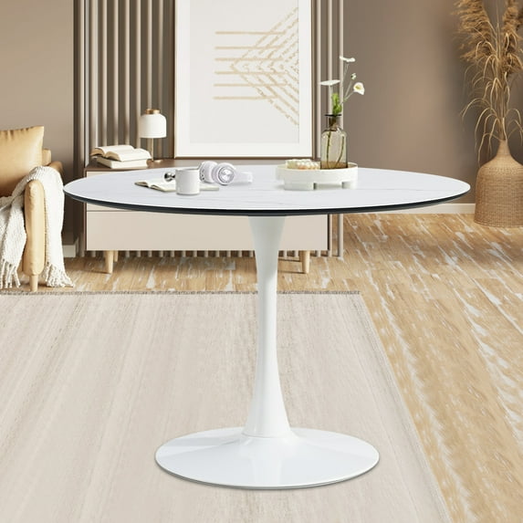 Modern White Dining Table, Breakfast Nook Dining Table, Mid-Century Coffee Tea Table, Leisure Living Room Bistro Bar Table, Tulip Round Table for Small Space Dining Room Cafe Bar, Easy Assembly