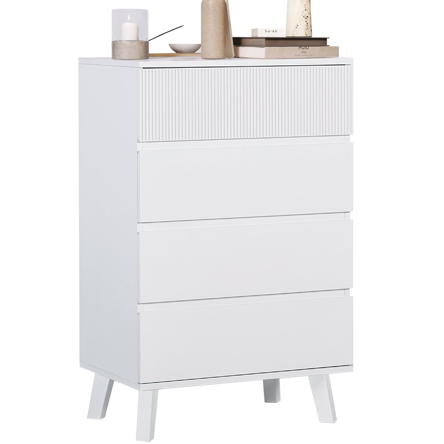 Modern White 4-Drawer Wooden Dresser, Tall Chest with Wide Storage Space for Bedroom, Living ...