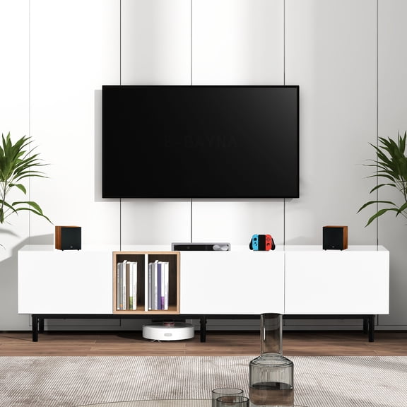Modern White Entertainment Center For 80" Tv, Functional And Elegant Storage Cabinet Your Tv Accessories