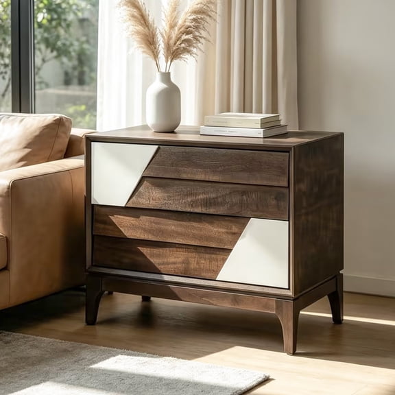 Modern White Fabric Side Table for Living Room, Legs