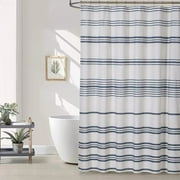 Modern White Farmhouse Shower Curtain,Luxury 100% Cotton Shower Curtain Bathroom Decor,(Navy Blue,72" W x 72" H)