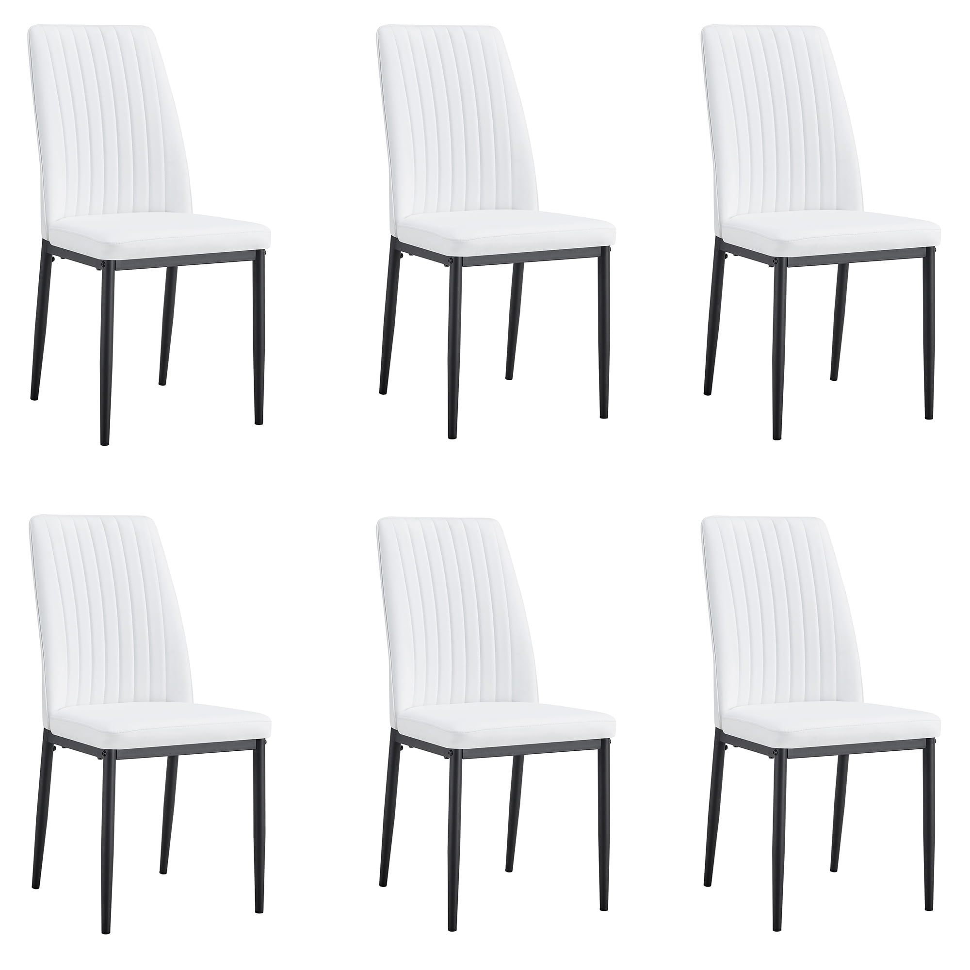 White Faux Leather Upholstered Side Chairs with Metal Legs, Set of 6