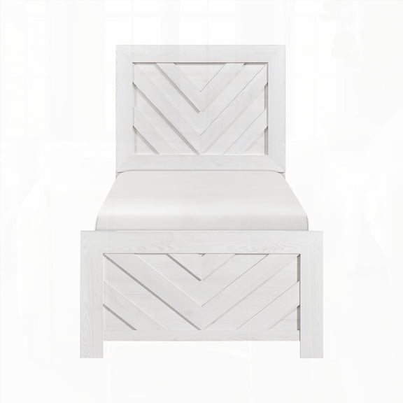 Contemporary White Finish Twin Size Panel Bed, Wooden Bedroom Furniture in a Box