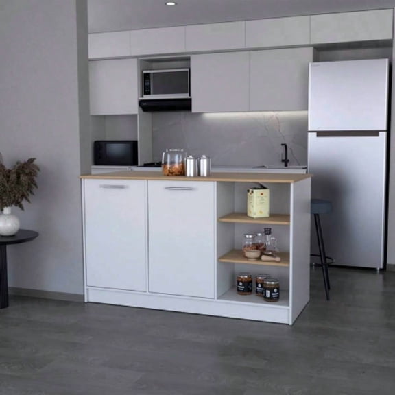 Modern White Kitchen Island - Minimalist Style with Versatile Storage & Workspace