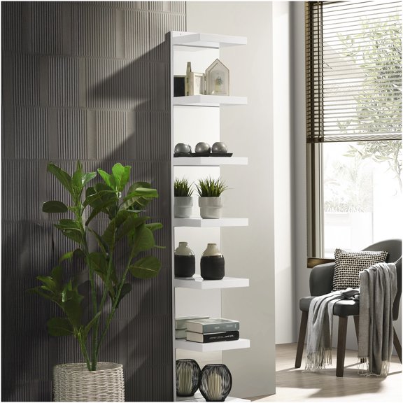 Modern White Floating Shelf with Mirror Back for Living Room Decor