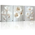 thumbnail image 1 of Modern White Floral Golden Leaves Canvas Wall Art Set, Neutral Textured Flowers Wall Painting Pictures Boho Beige Blossom Wall Decor Posters Print Artwork for Bedroom（Only canvas）, 1 of 6