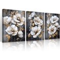 thumbnail image 1 of Modern White Floral Golden Leaves Canvas Wall Art Set, Neutral Textured Flowers Wall Painting Pictures Boho Beige Blossom Wall Decor Posters Print Artwork for Bedroom（Only canvas）, 1 of 6