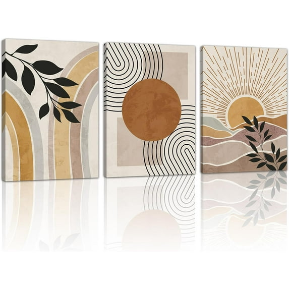 Modern White Floral Golden Leaves Canvas Wall Art Set, Neutral Textured Flowers Wall Painting Pictures Boho Beige Blossom Wall Decor Posters Print Artwork for Bedroom(Only canvas)