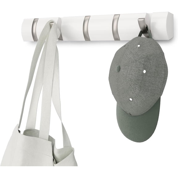 Modern White Foldable Coat Rack, 5-Hook Hidden Wall Organizer for Minimalist Home & Entryway Use
