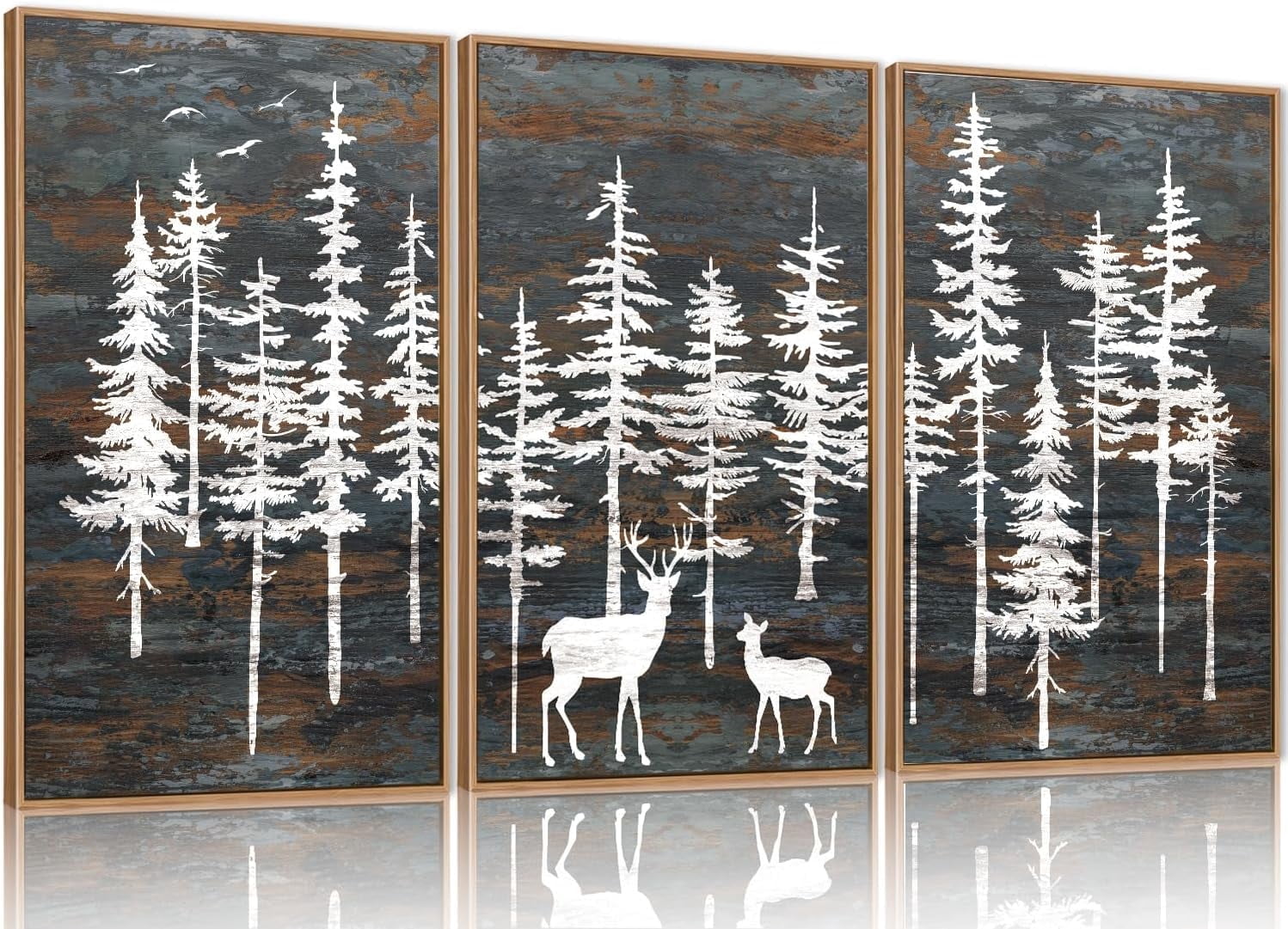 Modern White Forest Framed Canvas Wall Art Set, Minimalist Woodland Art ...