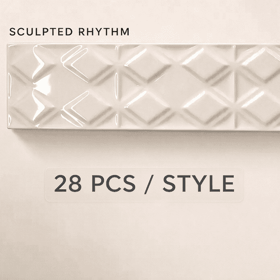 Modern White Geometric-Patterned Ceramic Decorative Wall Tiles - Home Improvement, Interior Decor Building Supplies