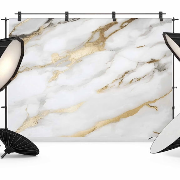 Modern White Gold Backdrop for Photography, Fabric Photo Background Backdrop, Abstract Marble Geometric Photo Booth Background for Portrait Photoshoot Video Wedding Studio Decoration Banner 7x5ft