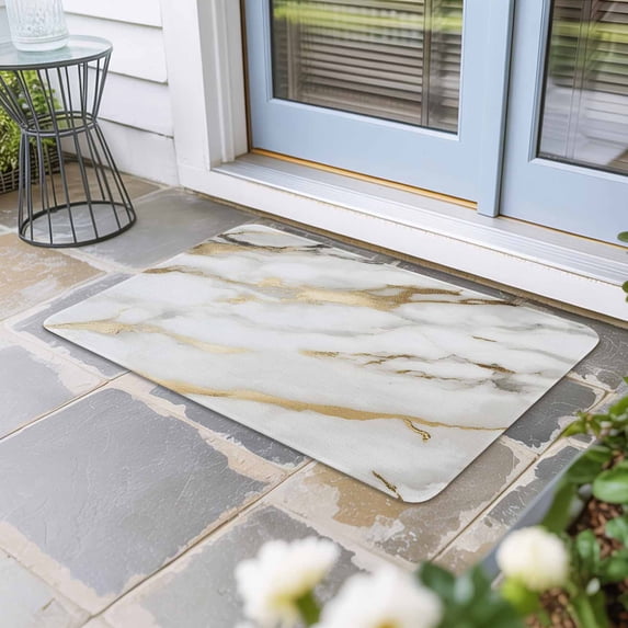 Modern White Gold Door Mat Indoor Outdoor, Abstract Marble Geometric Non Slip Welcome Mat with Rubber Backing, Absorbent Fabric Front Door Mats Entryway Rug for Home Patio Entrance 20"x31.5"