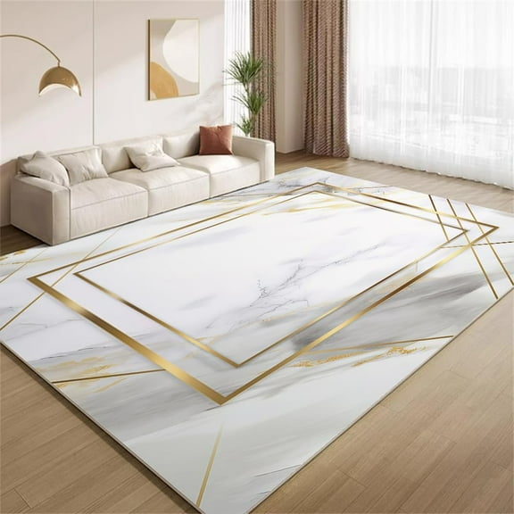 Modern White and Gold Marble Area Rugs 5x8ft Rug Luxury Golden Border Ombre Indoor Rugs Soft Washable Non Slip Carpet for Living Room Bedroom Study Room Dedcor Floor Mats